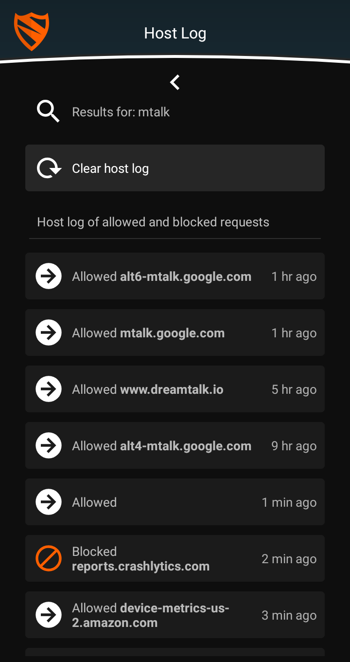 Blokada - Log of URLs accessed by the device