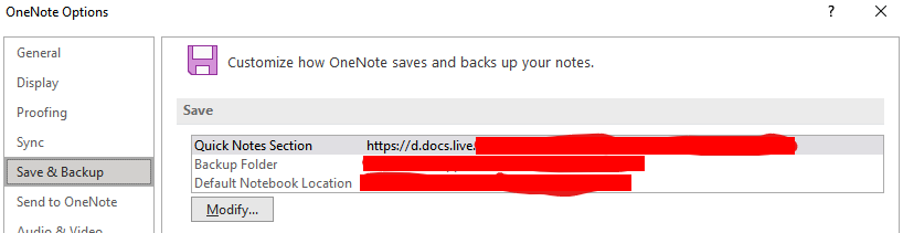 Quick Notes location on OneNote desktop